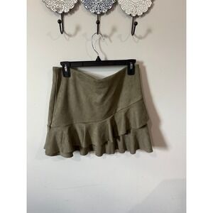 Green suede ruffle skirt medium